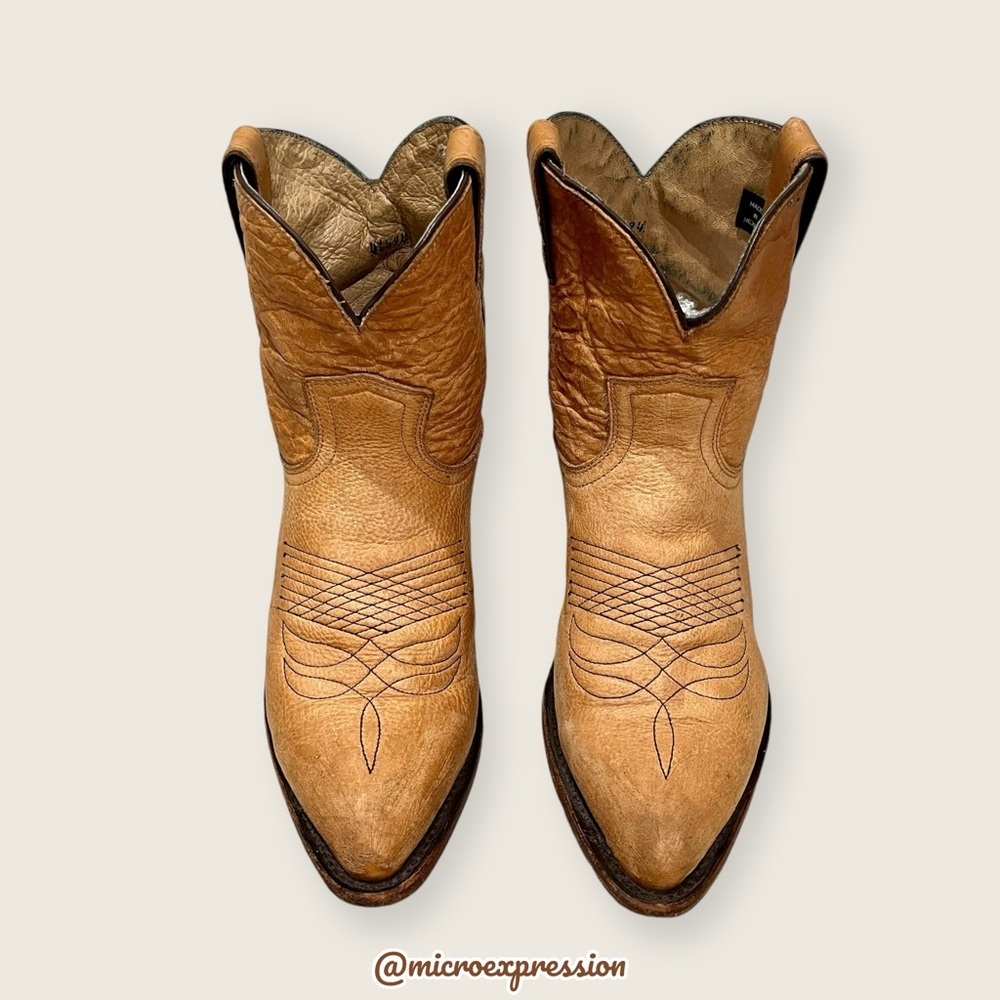 $379 Frye Billy Pull On Sunflower Tan/Beige Distressed Leather Cowboy Short Boot - Picture 10 of 15